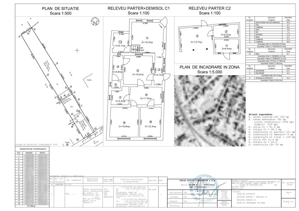 Plan de situație și releveu pentru actualizarea informațiilor tehnice în cartea funciară