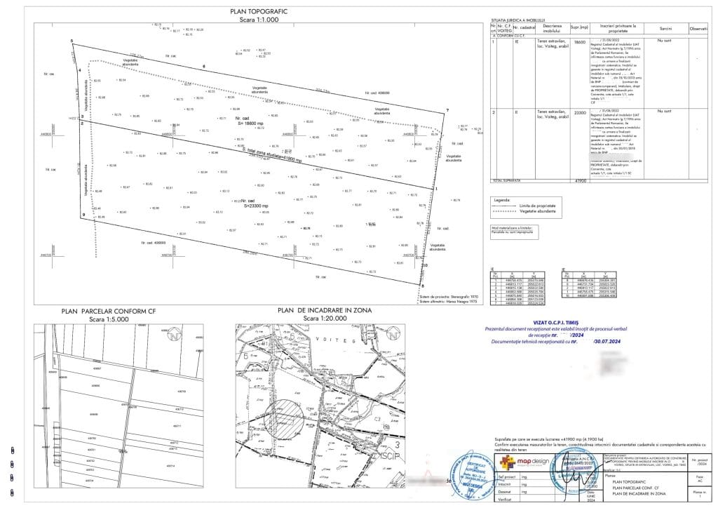 Plan topografic vizat OCPI Timiș pentru autorizația de construire